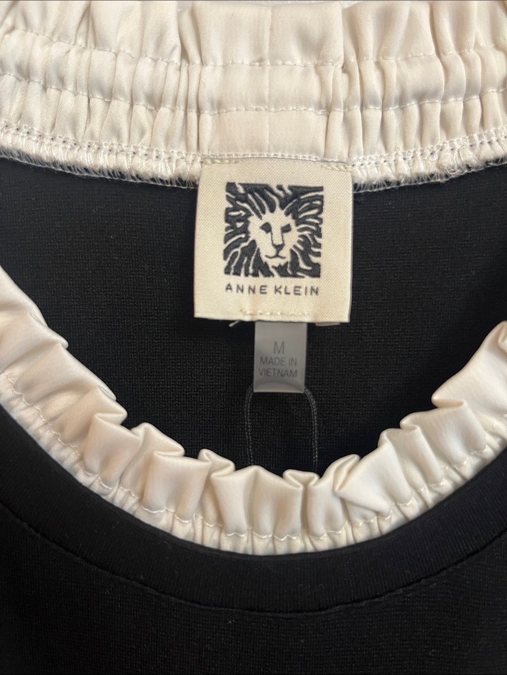 Anne Klein Black Top with Cream Ruffle Hem and Neck - Picture 2 of 6